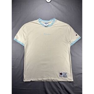 Vintage Y2K‎ Champion T-shirt Men's Large Blue Yellow Woven Hem Tag #44